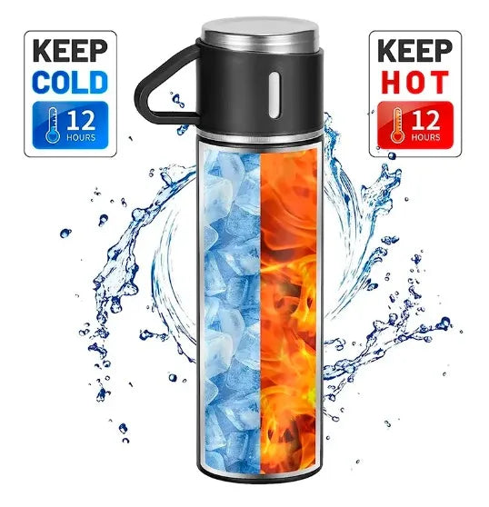 Kit Garrafa Térmica Inox com 3 Xícaras