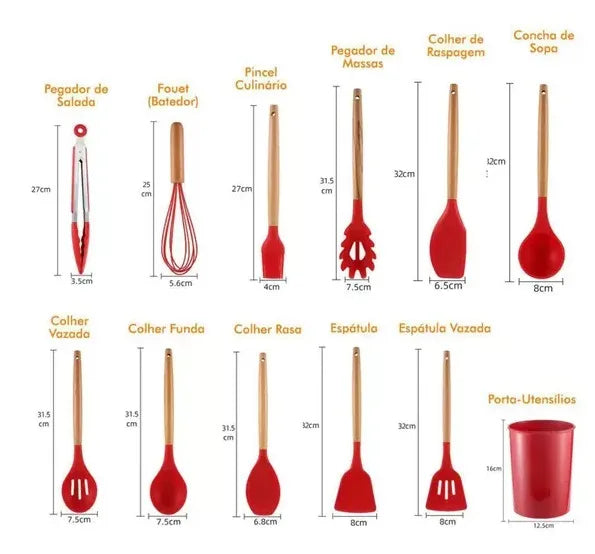 Jogo de Utensílios De Cozinha de Silicone